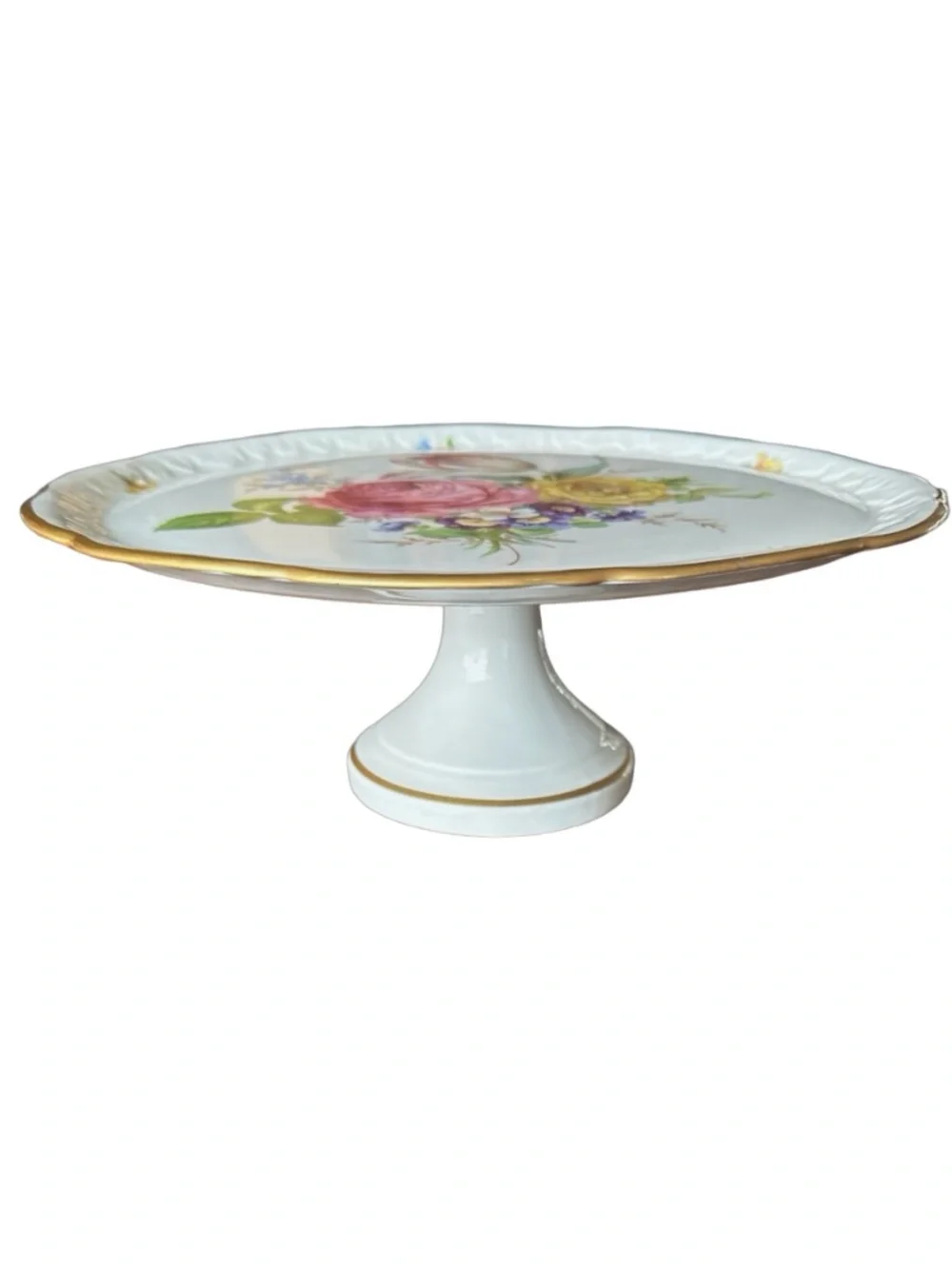 LIMOGES FRANCE Vintage Porcelain Cake Plate Pedestal 11.5” Rare Collectible